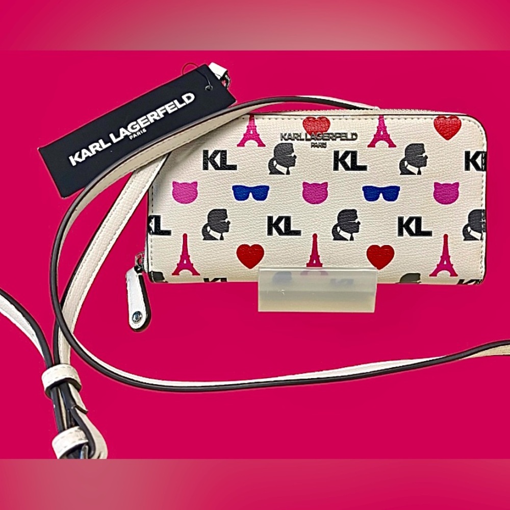 Karl Lagerfeld NWT Leather Crossbody/Wallet with Karl Iconic Motifs